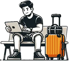 Person on a laptop with luggage