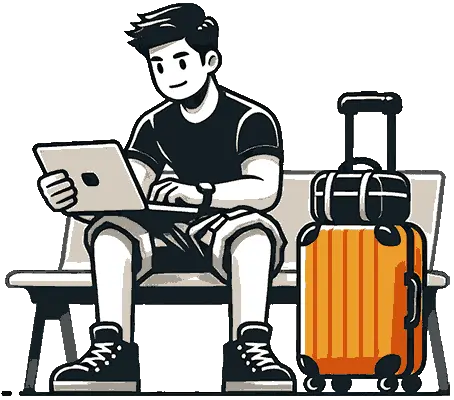 Person on a laptop with luggage